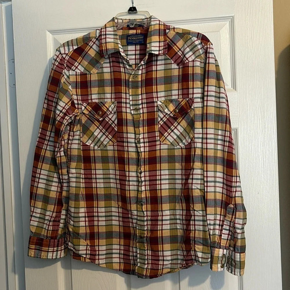Pendleton Other - Pendleton Madras men’s plaid pearl snap western shirt size medium